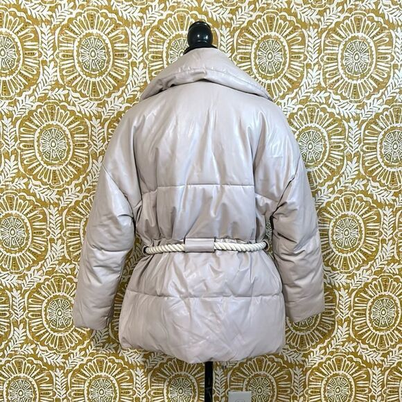 NWT A.L.C. Liam Faux Leather Rope Belt Puffer Coat Jacket in Fog $695 size M - Picture 11 of 16